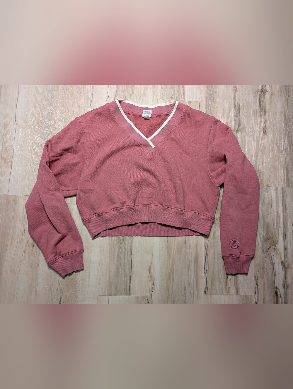 Victoria's Secret PINK dusty rose pink cropped V-neck pullover sweatshirt Medium